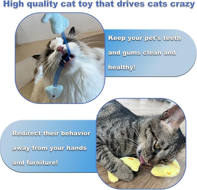 Interactive Cat Toys Set, Catnip and Silvervine Chew Sticks,Teeth Cleaning Toy, Spring Ropes Toy for Indoor Cats and Kittens (10 Pack)