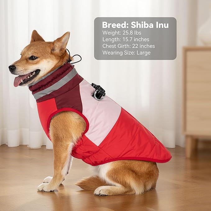 Dog Winter Coat, Reflective Dog Coats for Large Dogs, Waterproof Windproof Pet Clothes Jacket with Harness Built in, Warm Cold Weather Coats, Dogs Snowsuit Vest, Red XX-Large