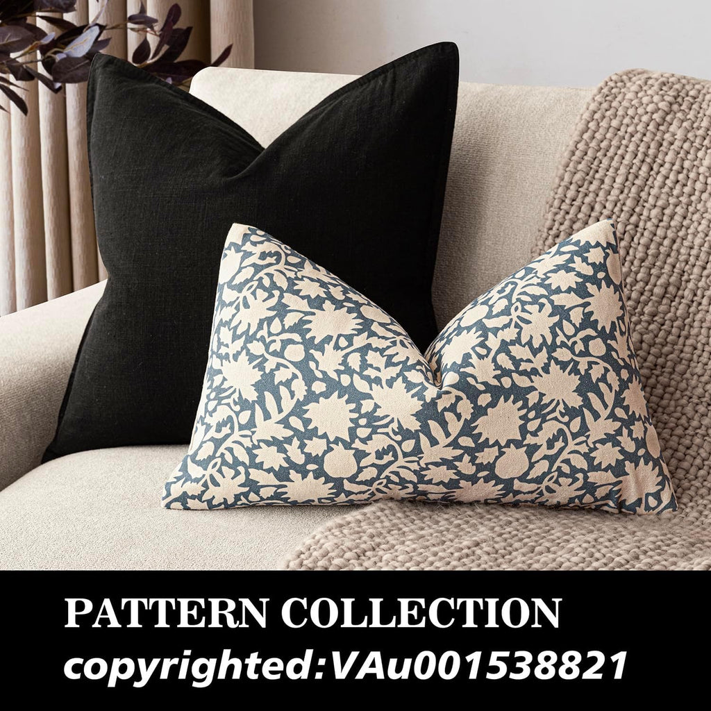 Foindtower Set of 2 Decorative Neutral Floral Throw Pillow Covers Accent Farmhouse Cushion Covers Boho Lumbar Pillowcase for Couch Sofa Bedroom Living Room Home Decor,12×20 Inch,Dusty Blue