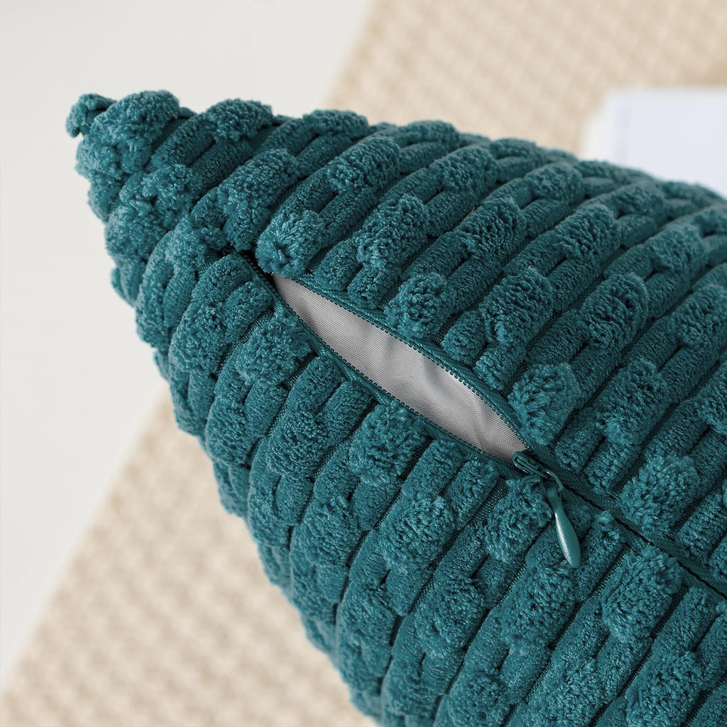 Kevin Textile 14x36 Inch Long Lumbar 1 Pack Boho Decorative Throw Pillow Cover Soft Striped Corduroy Rectangle Cushion Case Farmhouse Solid Color Accent for Living Room Couch Sofa Bed, Teal Blue
