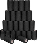 24 Pack Self Adhesive Bandage Wrap, 4” x 5 Yards Cohesive Medical Tape Elastic Grip Tape Black Sports Tape Athletic for Ankle, Wrist Sprains, Pet First Aid (Black, 4 Inch)