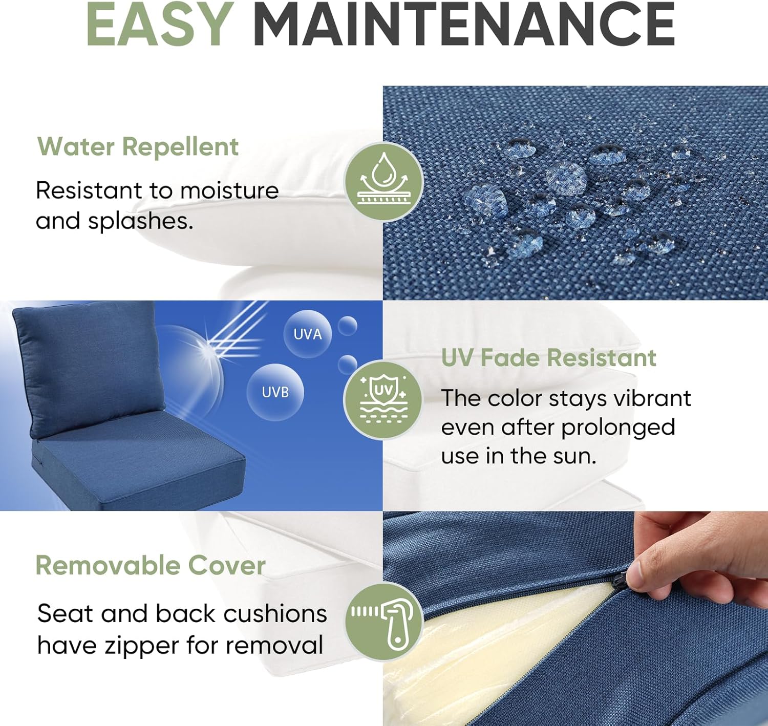 Outdoor Furniture Cushions, 6 inch Thick Seat Cushions for Outdoor Furniture, Waterproof 22x24 Patio Couch Cushions, Replacement Chair/Sofa Cushion, Include 4 Back & 4 Seat Cushion, Thick/Blue