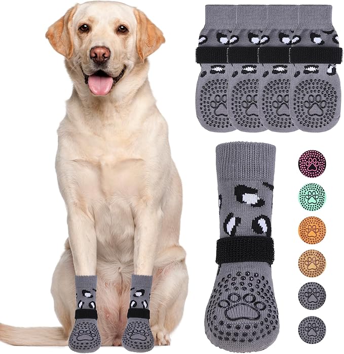 KOOLTAIL Dog Socks for Hot/Cold Pavement to Prevent Licking Paws,Dog Boots&Paw Protector for Hardwood Floors Anti Slip,Traction Control No Twist Grip Booties for Small Medium Large Senior Dogs L