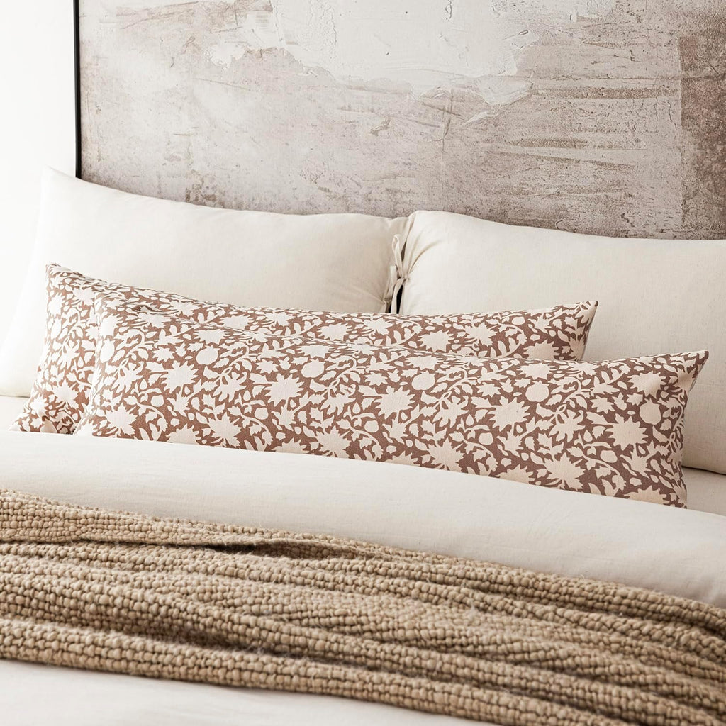 Foindtower Set of 2 Decorative Long Body Lumbar Throw Pillow Covers Accent Farmhouse Cushion Covers Boho Pillowcase for Couch Sofa Bedroom Living Room Home Decor,14×36 Inch,Light Orange Brown