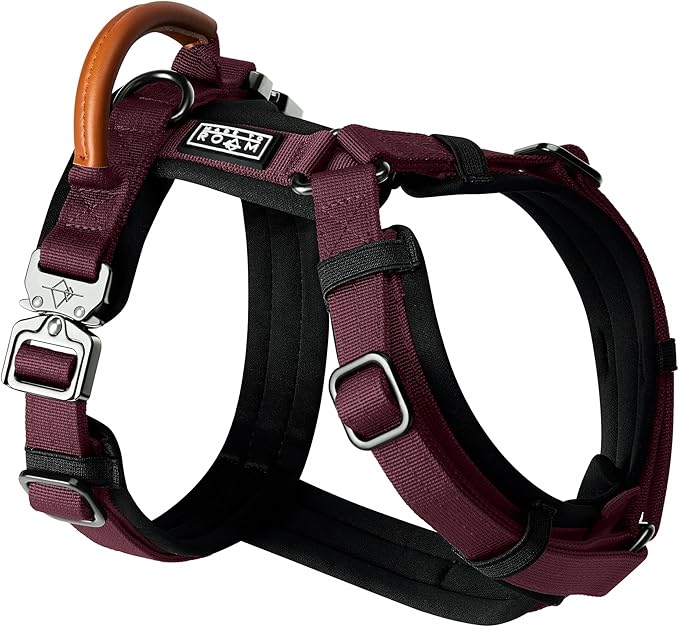 MADE TO ROAM Premium Explorer Harness - Y-Shaped Dog Harness with Adjustable Durable Nylon, Soft Padding, Metal Buckles and Leather Handle for Small, Medium, Large Dogs (Vermont Weekends, Size 1)