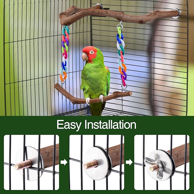 Bird Swing Toys, Standing Bird Perch with Natural Grape Wood, U Shape Hangable Birdcage Accessories, Birds Chewing Toy for Budgerigars, Parakeets, Cockatiels, Conures, Lovebirds, Finches (2Pack)