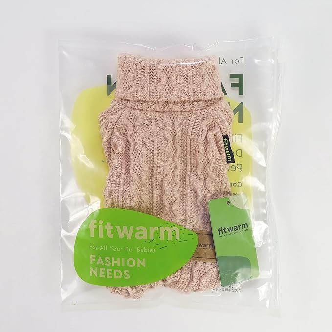 Fitwarm Knitted Dog Sweaters, Turtleneck Pet Pajamas, Dog Winter Clothes for Small Dogs Girl, Cat Apparel, Baby Pink, Large