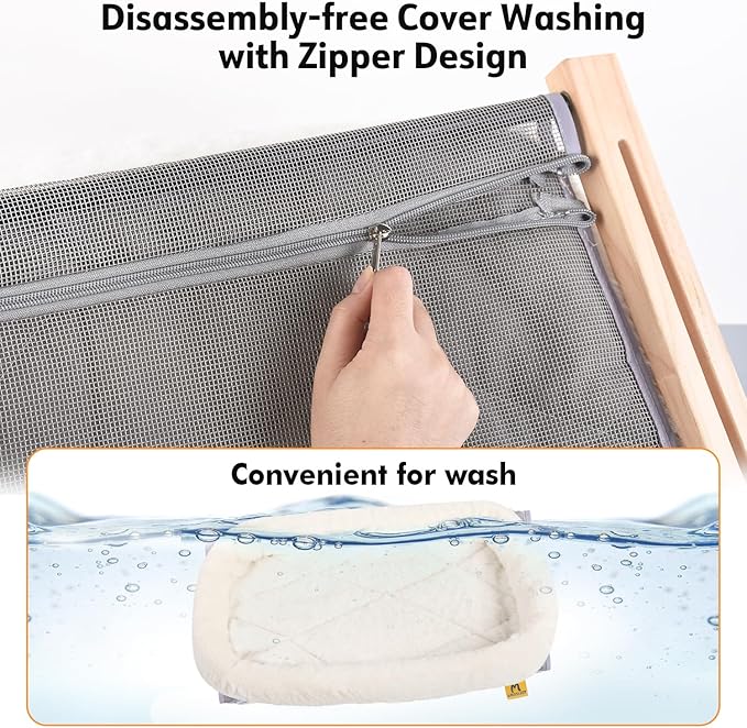 AMOSIJOY Cat Sill Window Perch Sturdy Hammock Seat with Cushion Bed Cover, Wood & Metal Frame for Large Cats, Easy to Adjust Windowsill, Bedside, Drawer and Cabinet (L)