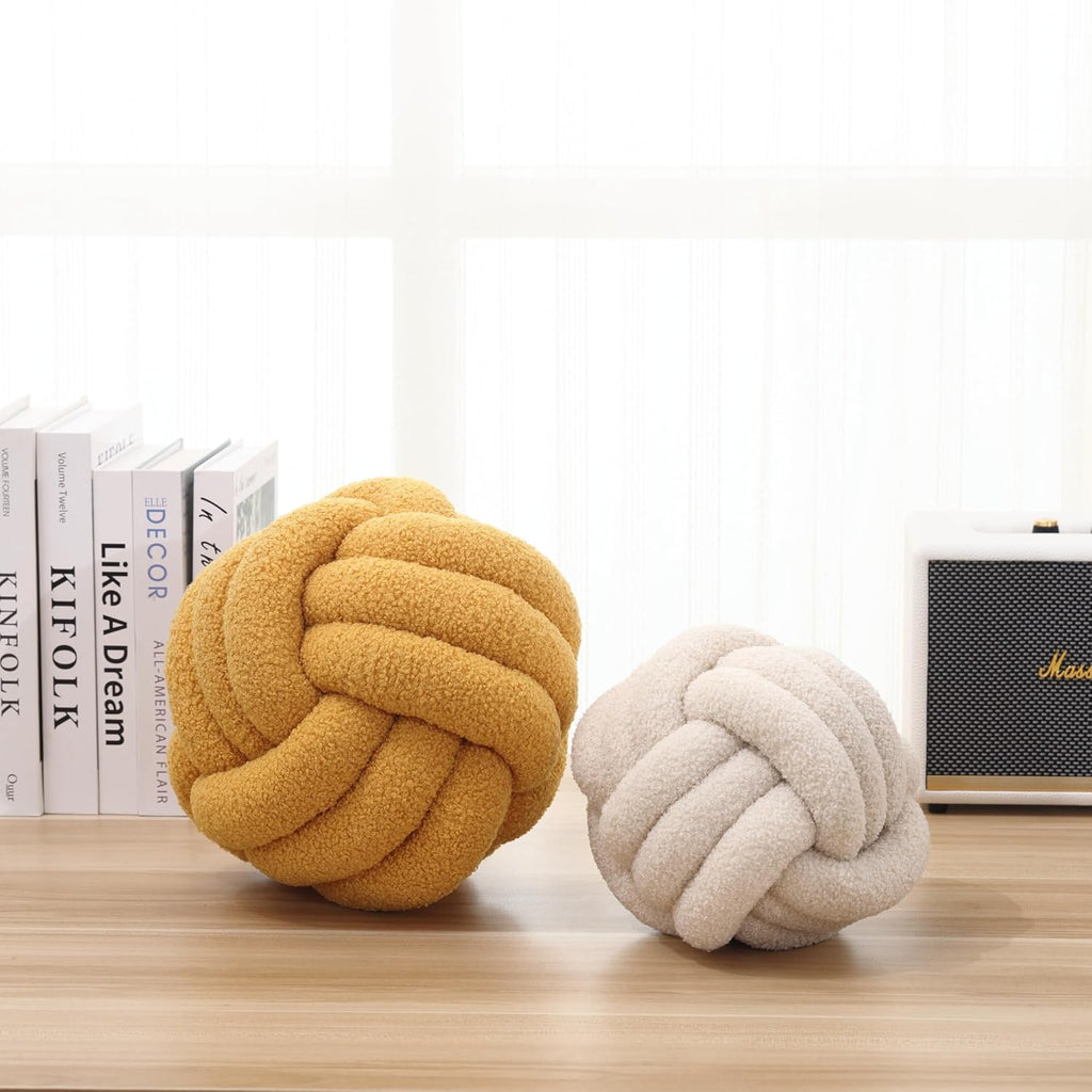 Petrella Knot Pillow Ball Round Throw Pillows Home Decor Cushion Decorative Aesthetic Throw Pillows，Lambswool Yellow 13inch