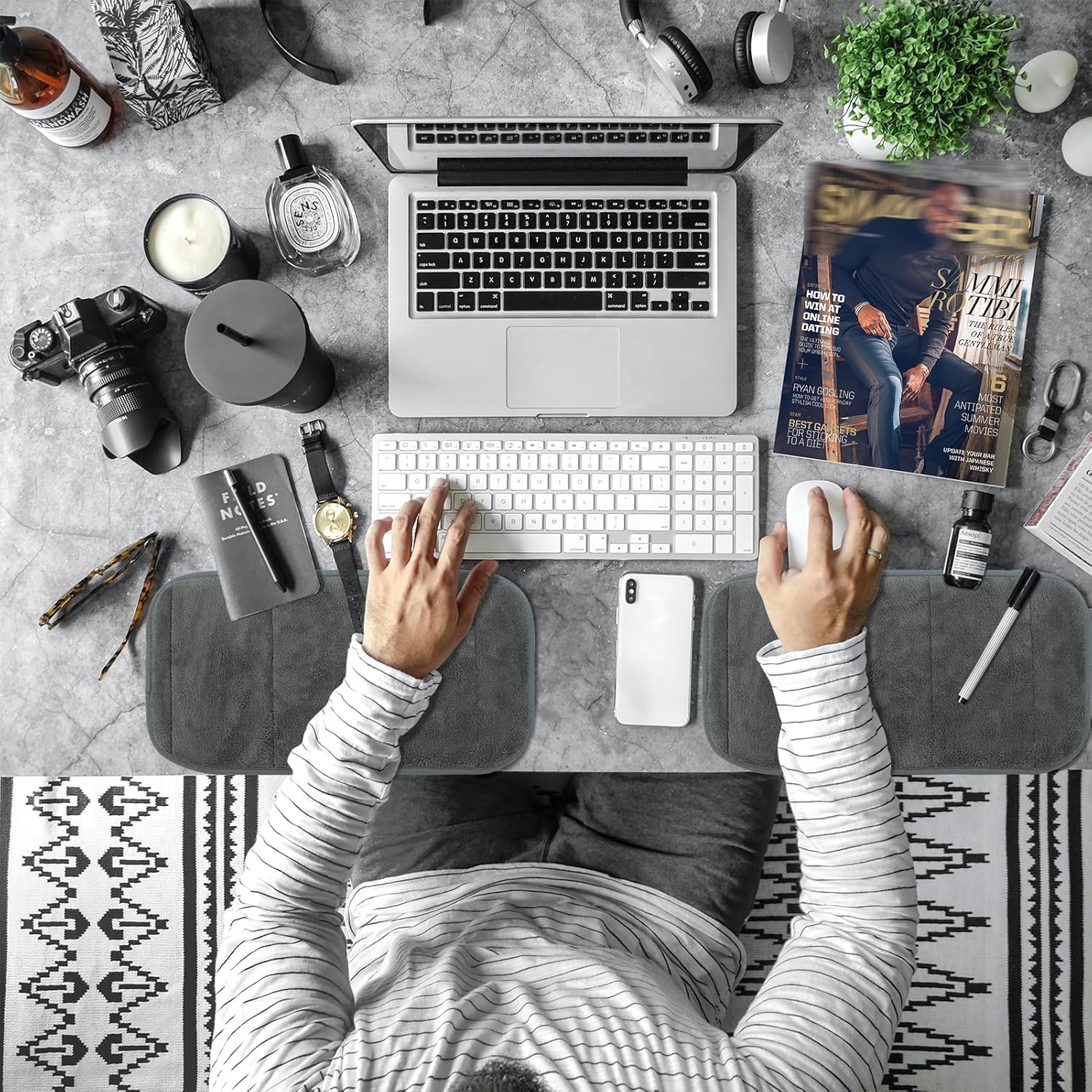 2 Sets Upgrade Computer Wrist Elbow Pad, DILIBRA Portable Memory Foam Arm Wrist Rest Pillow, Soft and Anti-Slip Wrist Support Mat for Keyboard Desktop Office Gaming - Alleviate Elbow Pain