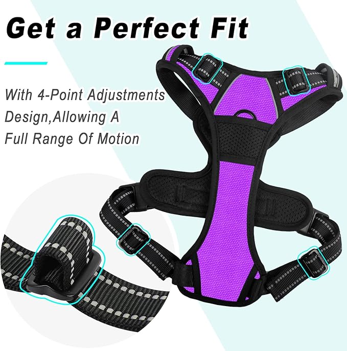 BARKBAY No Pull Dog Harness Large Step in Reflective Dog Harness with Front Clip and Easy Control Handle for Walking Training Running(Purple,M)