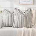 MIULEE Pack of 2 Black Pillow Covers 26x26 Inch Striped Farmhouse Couch Throw Pillow Covers with Fringe Chic Linen Decorative Cushion Eruo Sham for Sofa Living Room Bed Outdoor Home Decor