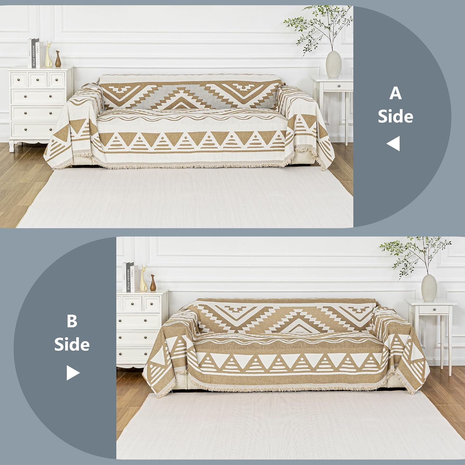 MYSKY HOME Couch Cover for Sectional Sofa Set for Dog Cat Pets Couch Cover 3 Seat Sofa Chenille Boho Geometric Furniture Sofa Cover Washable Couch Protector Multi-Use Couch Cover Blanket, 71" X134"