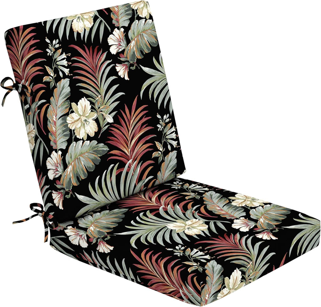 Arden Foam Outdoor Dining Chair Cushion, 20 x 20, Made with ProFoam, Rain-Proof, Fade Resistant, Simone Black Tropical