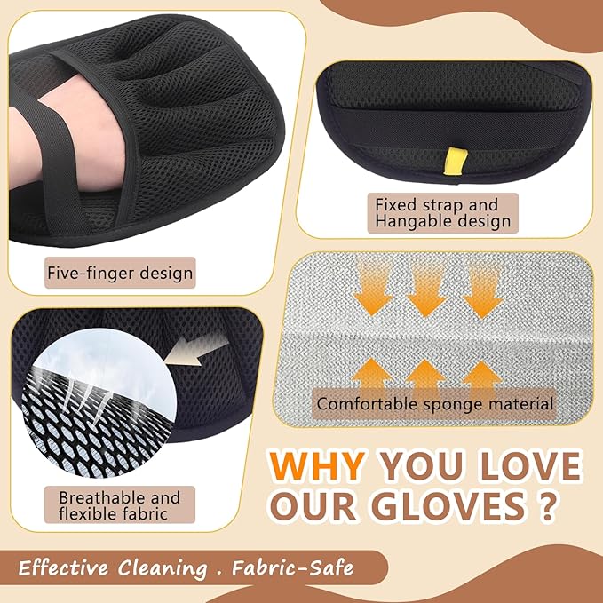 Pet Hair Removal Glove, Electrostatic Five-Finger Design, Reusable Fur Remover for Cats, Dogs, Couch, Carpet, Car Seat (1PCS)