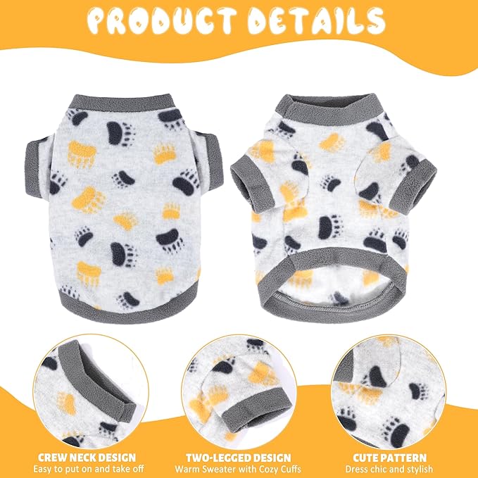 2 Pieces Dog Sweaters for Small Dogs Boy Fall Winter Fleece Dog Clothes Soft and Warm Puppy Sweater Doggie Coat Pet Cloting Chihuahua Yorkie Sweater (Dog Paws, Stars, XX-Small)
