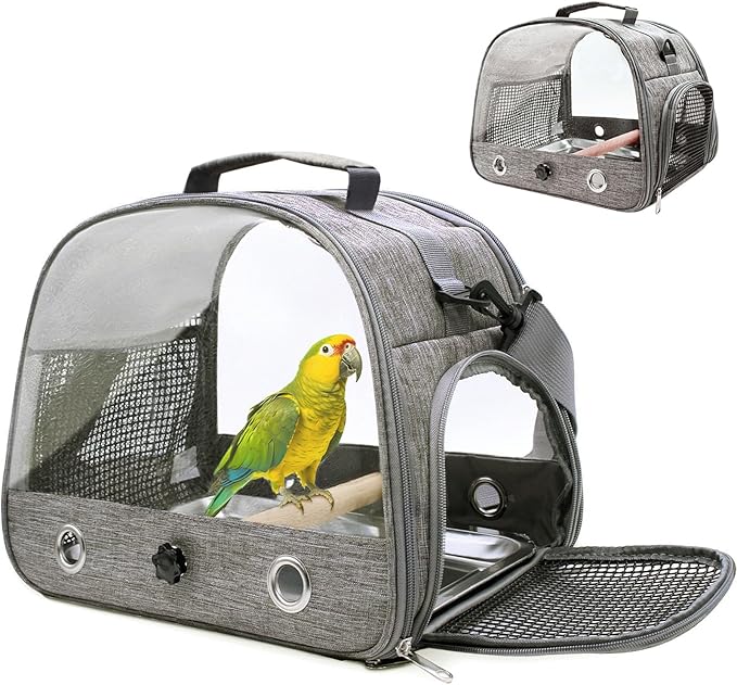 Bird Carrier with Perch Parakeet Travel Carrier Bag Portable Bird Backpack with Plat Breathable Parrot Travel Cage for Small Pets