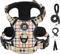 IVY&LANE No Pull Dog Harness with Leash Set, Reflective No Choke Pet Vest,Adjustable Oxford Dog Vest Harness with Easy Control Handle for Large Dogs (Checkered Beige,XL)