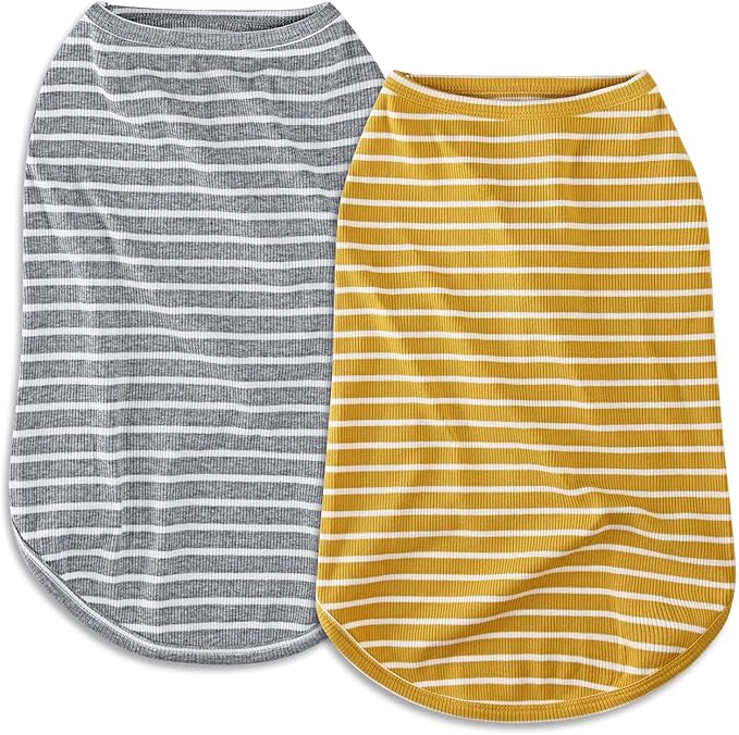 Koneseve Dog Shirt Vest Lightweight Stretchy Dog T-Shirts Soft Cool Shirts Sleeveless Stripe Vests Breathable Clothes for Puppy Kitty Cats Small Medium Large Dogs 2 Pack Yellow + Light Grey [ 4XL ]