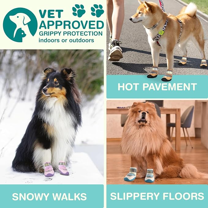 Dog Shoes for Large Dogs, Medium Dog Boots & Paw Protectors for Winter Snow, Waterproof Dog Booties for Hot Pavement, Hardwood Floors, for Rainy Blue Size 3