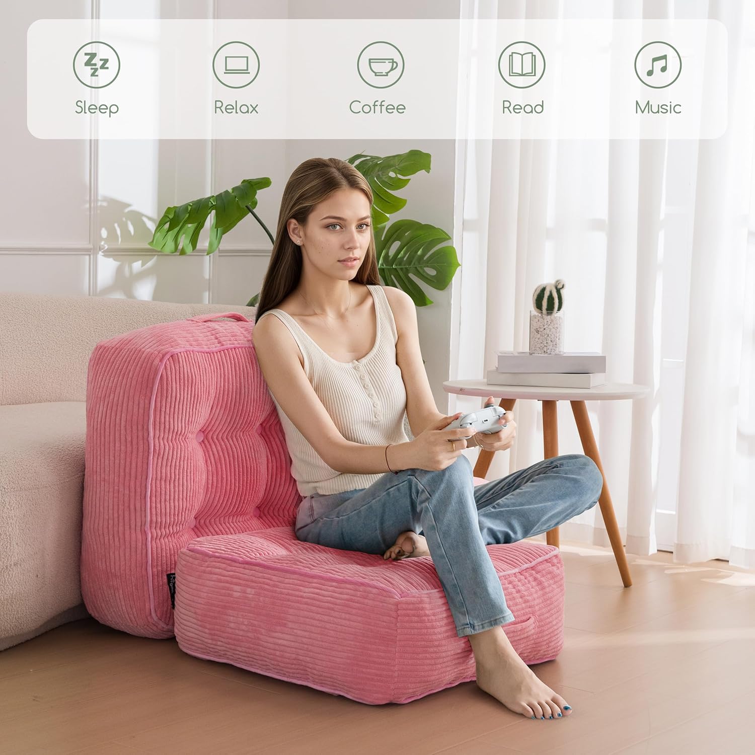 8" Washable Floor Pillow Cushion for Adults, Meditation Cushion Pillow, Large Square Floor Sitting, Removable Tufted Corduroy Cover, for Tatami Living Room or Yoga, 22x22 Inch, Machine Washable