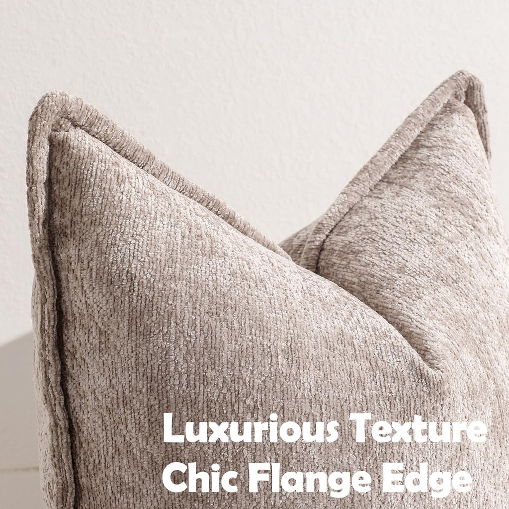 Pack of 2 Khaki Decorative Throw Pillow Covers 24x24 Cozy Soft Chenille Accent Vintage Square Couch Pillow Covers for Home Decor Bed Sofa Living Room