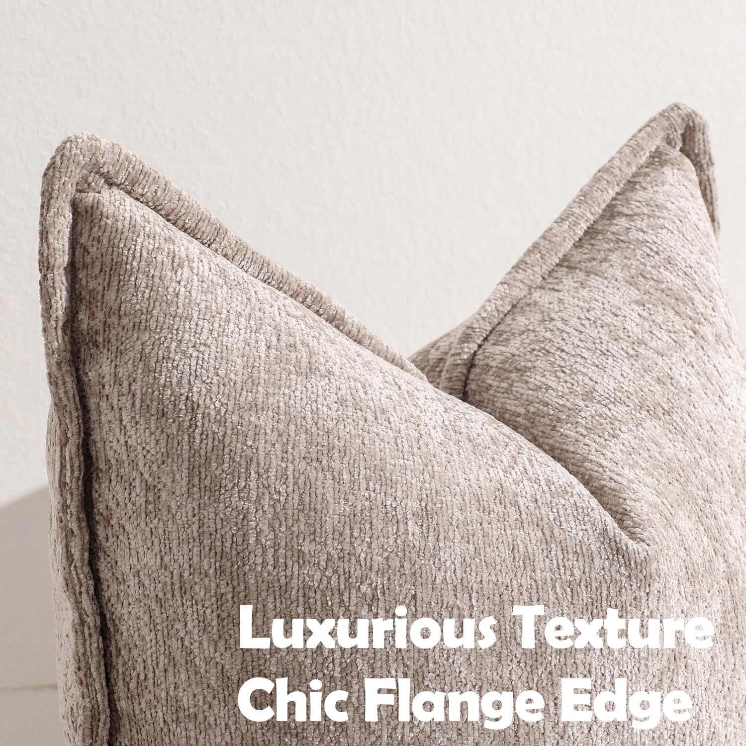 Pack of 2 Khaki Decorative Throw Pillow Covers 24x24 Cozy Soft Chenille Accent Vintage Square Couch Pillow Covers for Home Decor Bed Sofa Living Room