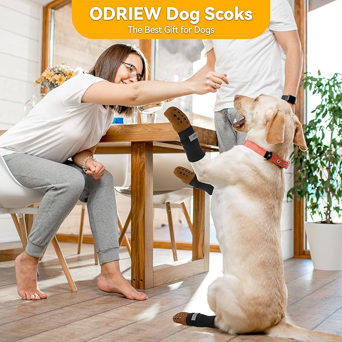 Non Slip Dog Socks to Prevent Licking Paws - Dog Booties for Hardwood Floors Anti Slip - Grippy Socks for Senior Dog - Double Side Paw Protector Prevent Scratching for Hot Pavement. (Khaki, S)