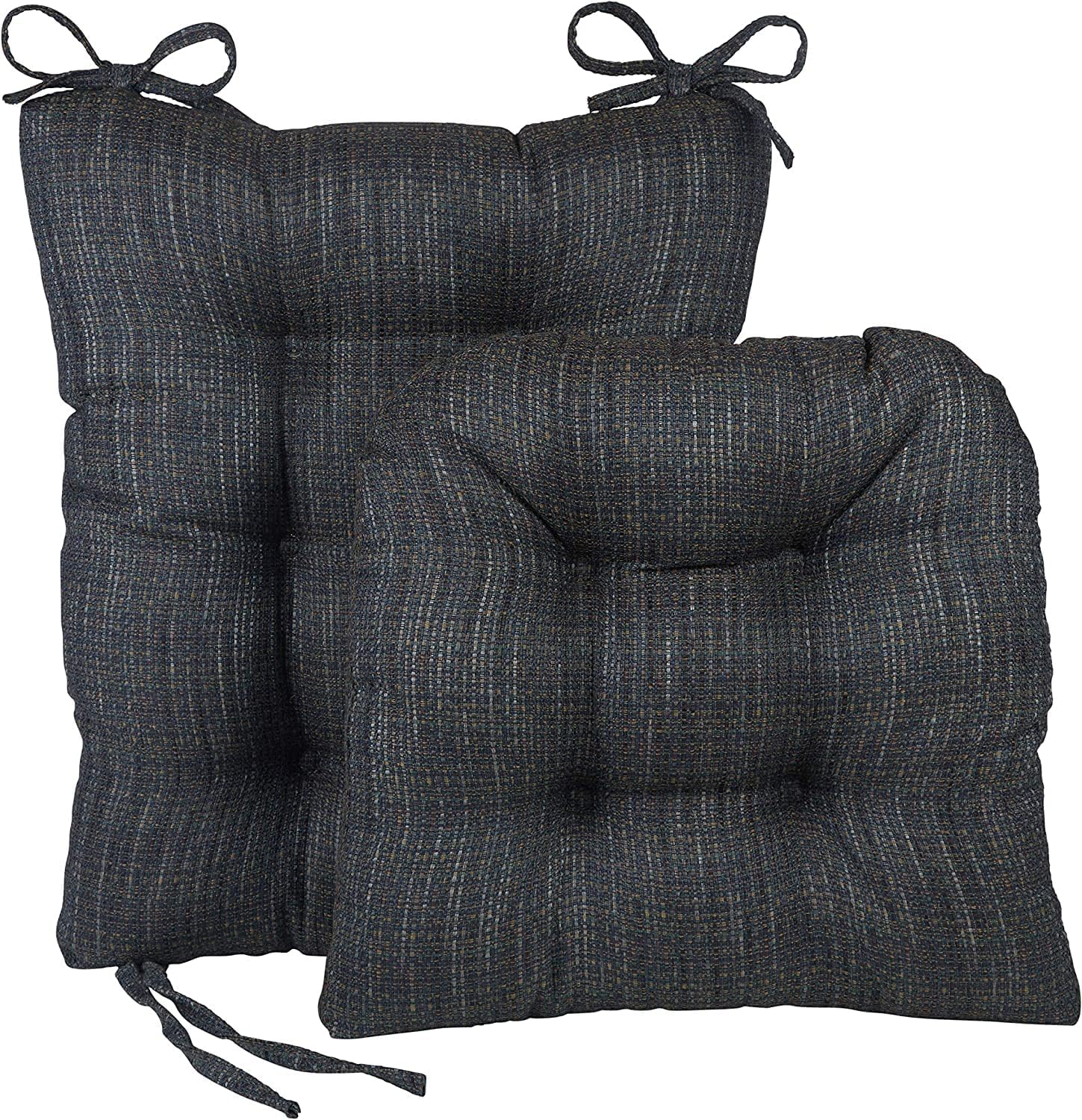Klear Vu Omega Non-Slip Rocking Chair Cushion Set, Assembled in USA, Thick Padding & Tufted Design, Includes Seat Pad & Back Pillow with Ties, 17x17 Inches, 2-Piece Set, Denim