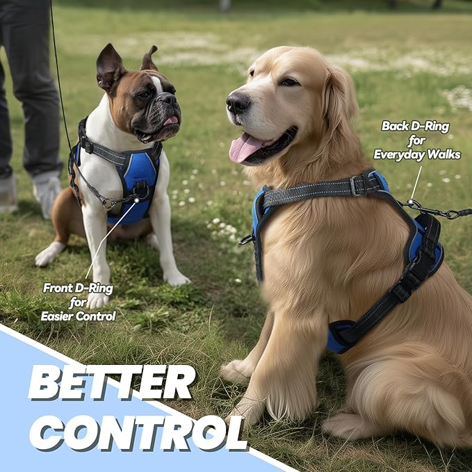 VIVAGLORY Dog Harness Easefit No Pull Dog Harness with Front Clip & Handle for Lifting Training, Adjustable Padded No-Pull Anti Pull Easy On for Puppy & Pet, L, Royal Blue