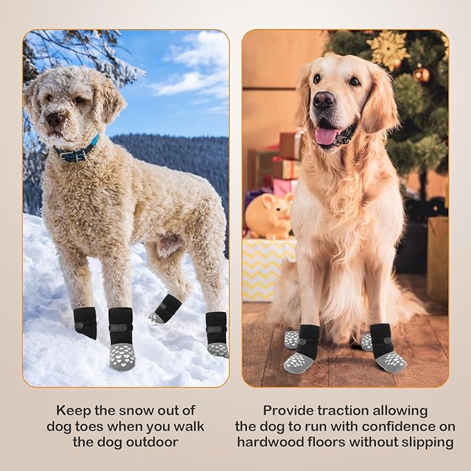 Non-Slip Dog Socks Prevent Licking Paws,Grippy Socks for Senior Dog Walk on Hardwood Floor,Paw Protectors,Black 2 Pairs,XL