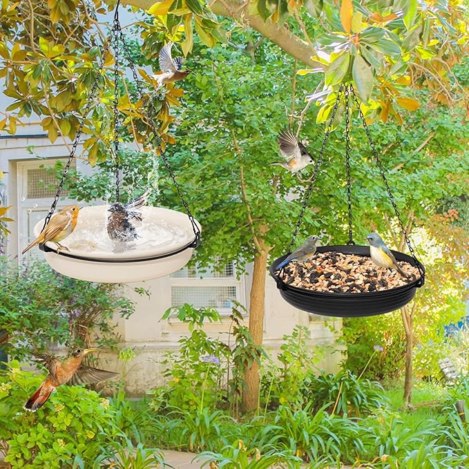 Hanging Bird Bath for Outdoors, Bird Feeder Bowl for Outdside, Birdbath Water Feeder Tray for Backyard Garden Yard Patio Decoration (Black)