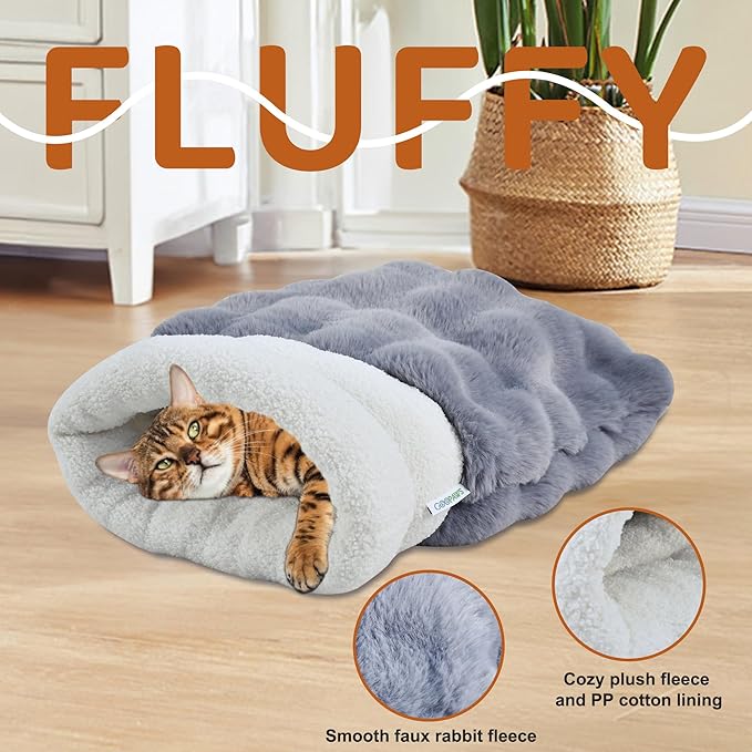 4 in 1 Self Warming Burrow Cat Bed, Pet Hideway Sleeping Cuddle Cave (Style2- Gray)