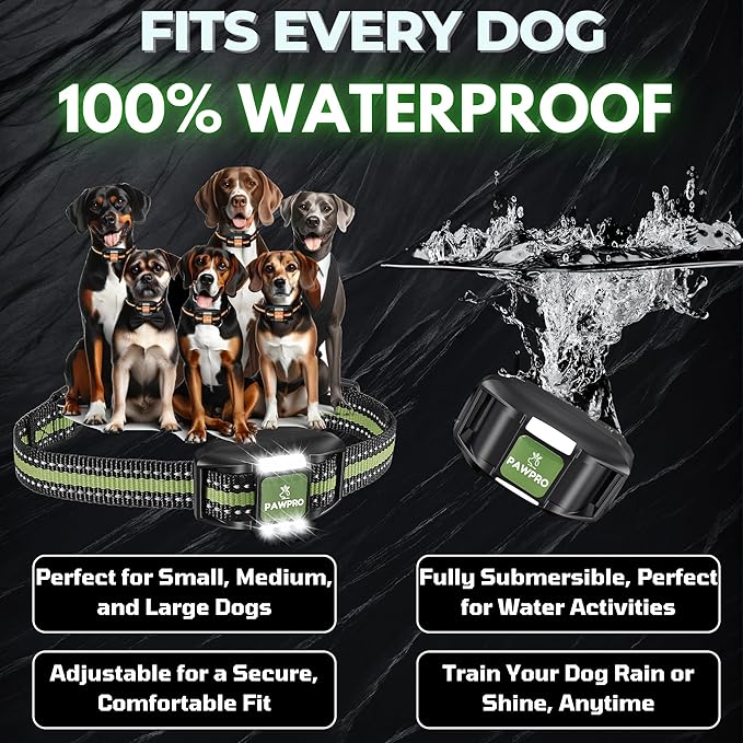 Dog Shock Collar with Remote, Unmatched 4-Mile Range, Night-Light Mode, Training Guide Included, 124 Training Levels & 4 Modes, Beep Vibration Shock, Waterproof Rechargeable, Fits All Dogs (Green)