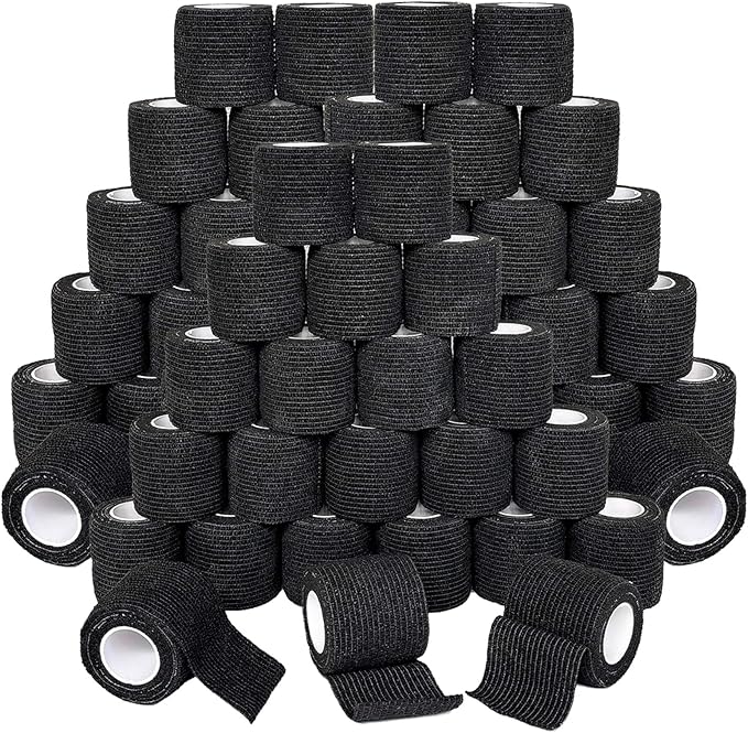 48 Rolls Self Adhesive Bandage Wrap, Vet Wrap 2 Inch for Horses Dogs Wounds Care, Self Sticking Elastic Bandage Wrap Tape for Wrist, Ankle, Sports, Tatto (Black)