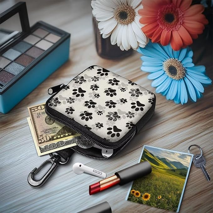 KEIAHUAN Paw Print Dog Treat Pouch Small Training Bag Portable Dog Treat Bag with Clasp & Zipper Closure Reusable Pet Treat Container Puppy Doggie Snack Reward Bags Mini Coin Purse Pocket