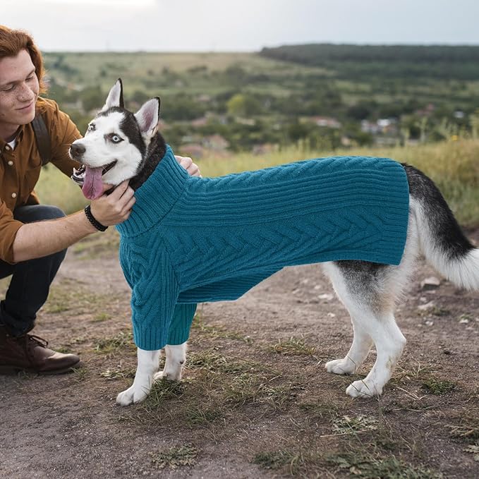 ASENKU Dog Sweater, Dog Sweaters for Medium Dogs, Warm Pullover Doggie KnitTurtleneck Warm Clothes for French Bulldog, Boston Terrier（Teal Blue, M）