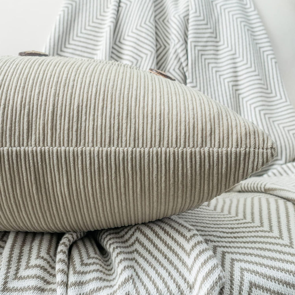 HWY 50 Light Grey Gray Chenille Throw Pillow Covers 16x16 Inch with Triple Buttons, Soft Farmhouse Accent Decorative Cushion Cases for Couch Sofa Bed Living Room Pack of 2