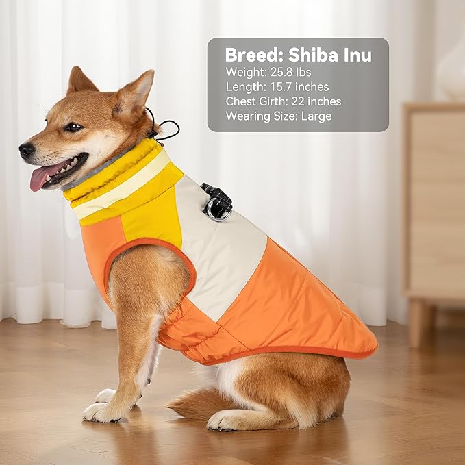 Dog Coats for Medium Dogs, Waterproof Dog Winter Jacket with Harness Built in, Cold Weather Coats, Reflective Zip-up Pet Vest, Warm Fleece Lined Dogs Snowsuit, Orange X-Large