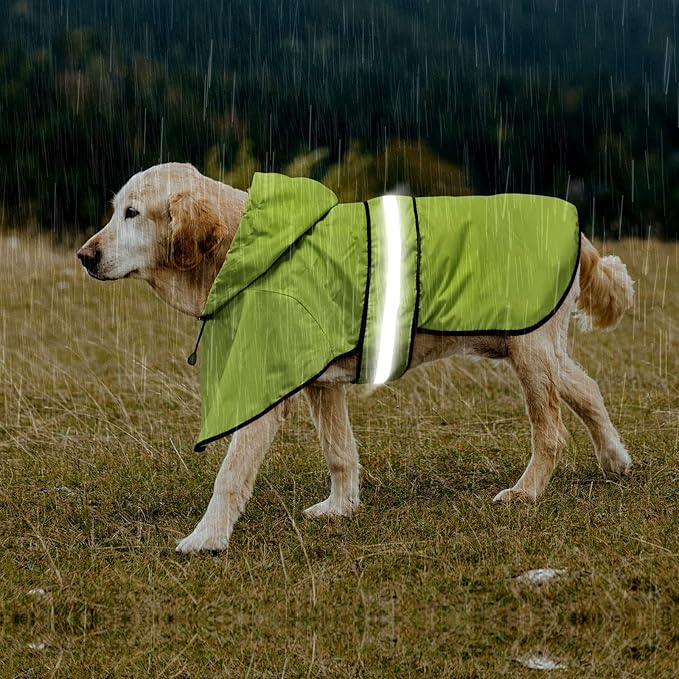 Adjustable Dog Raincoat with Hood - Waterproof Lightweight Pet Rain Coats, Reflective Dog Rain Jacket & Poncho Slicker for Dog Walking (X-Large, Green)