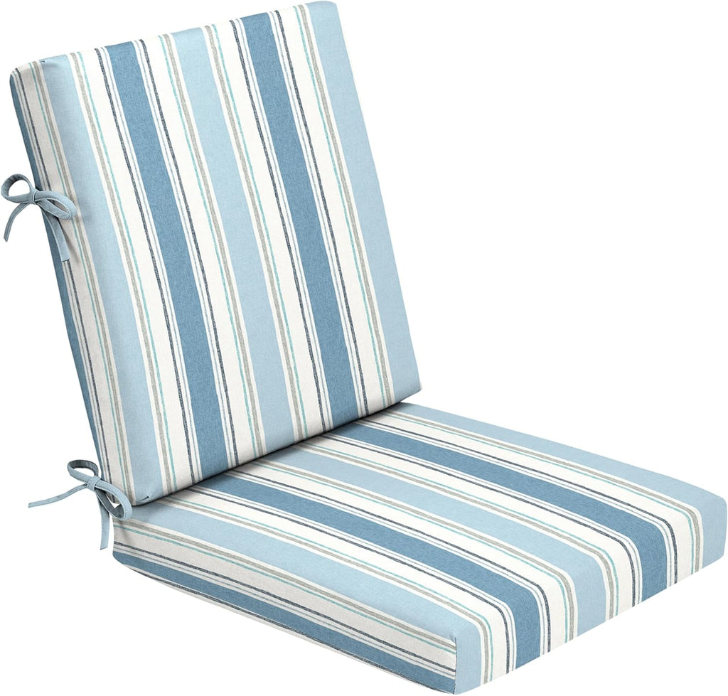 Arden Foam Outdoor Dining Chair Cushion, 20 x 20, Made with ProFoam, Rain-Proof, Fade Resistant, French Blue Linen Stripe