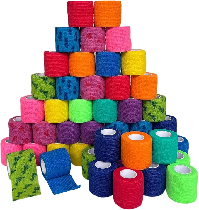 48 Rolls Self Adhesive Bandage Wrap, Vet Wrap 2 Inch for Horses Dogs Wounds Care, Self Sticking Elastic Bandage Wrap Tape for Wrist, Ankle, Sports, Tatto (Mixed)