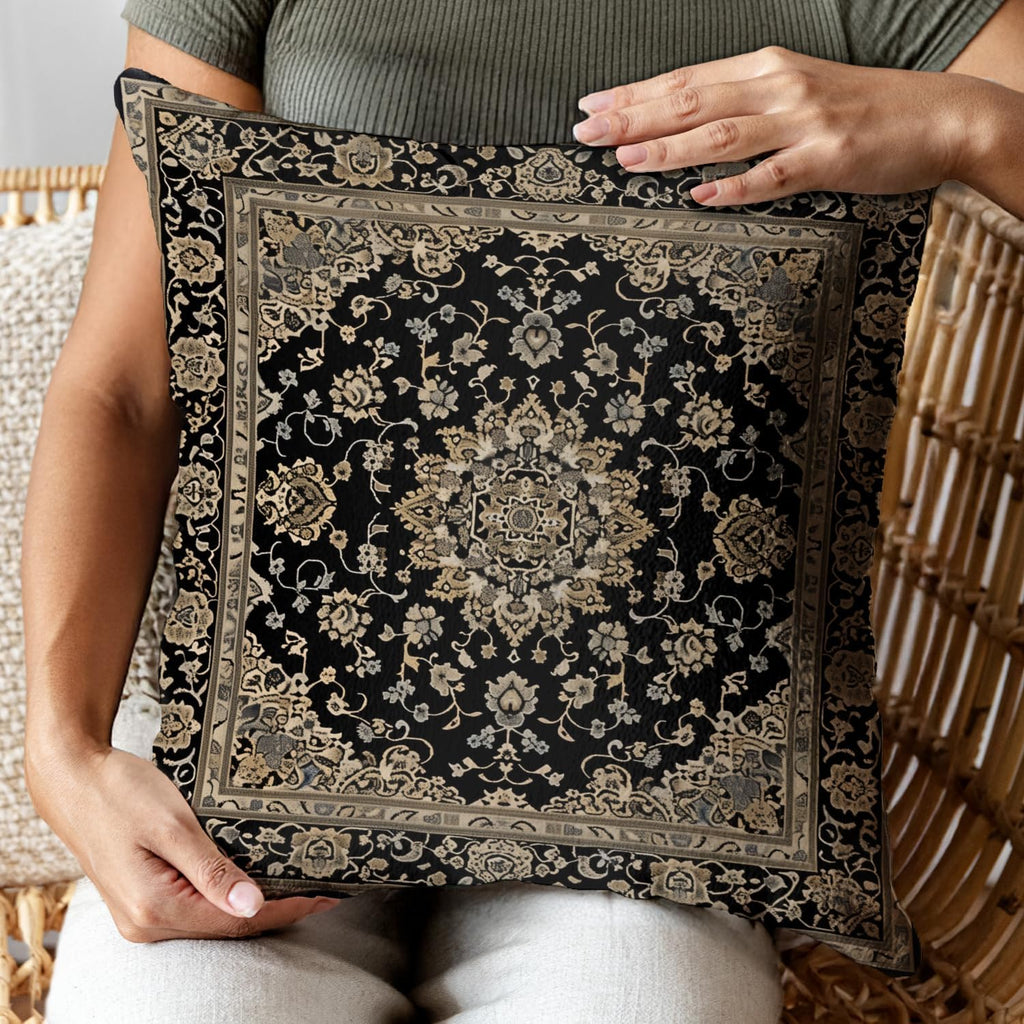 Vintage Boho Floral Print Throw Pillow Cover 18x18 - Brown, Black - Retro Rust Floral Decor Pillowcase | Indoor Outdoor Cushion Case for Sofa Bed Living Room Bedroom Home (Beige&Black, 18x18inch)