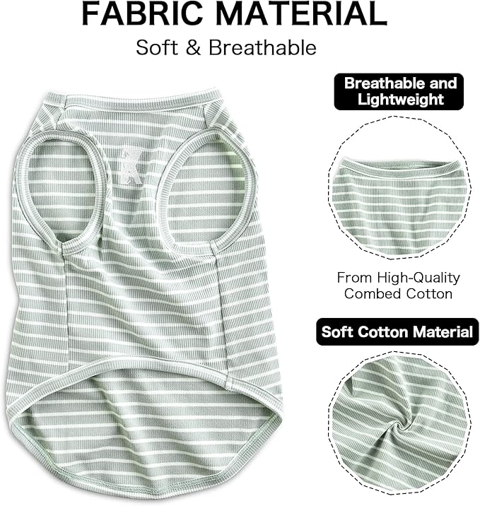 Koneseve Dog Shirt Vest Lightweight Stretchy Dog T-Shirt Soft Cool Shirts Sleeveless Stripe Vests Breathable Clothes for Puppy Kitty Cats Small Medium Large Dogs 2 Pack Pink + Green [XL/Extra Large]