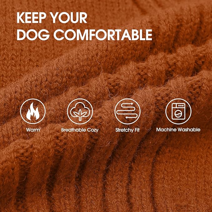 IECOii Extra Large Dog Sweater 4XL,Thermal Warm Dog Sweaters for Giant Breed Dogs,Turtleneck Knitted Knitwear for Pet Winter,Stretchy&Easy On Doggy Sweatshirt for Doberman,Great Dane(Caramel,XXXXL)