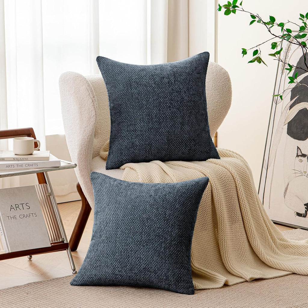 a moment Dark Blue Chenille Throw Pillow Covers 16x16 Inch Pack of 2 Modern Decorative Throw Pillow Covers Farmhouse Cross Covers Home Decor for Sofa Bedroom Living Room