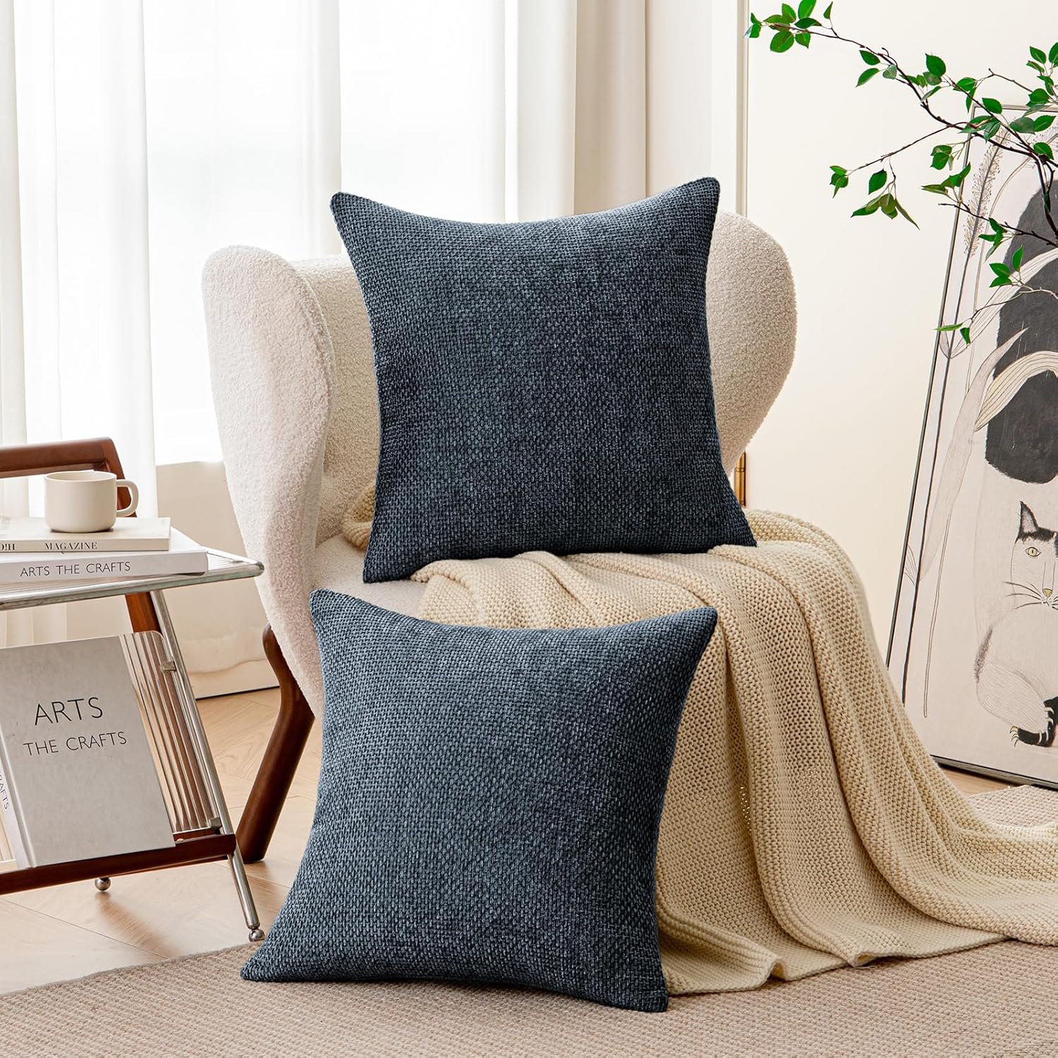 a moment Dark Blue Chenille Throw Pillow Covers 16x16 Inch Pack of 2 Modern Decorative Throw Pillow Covers Farmhouse Cross Covers Home Decor for Sofa Bedroom Living Room