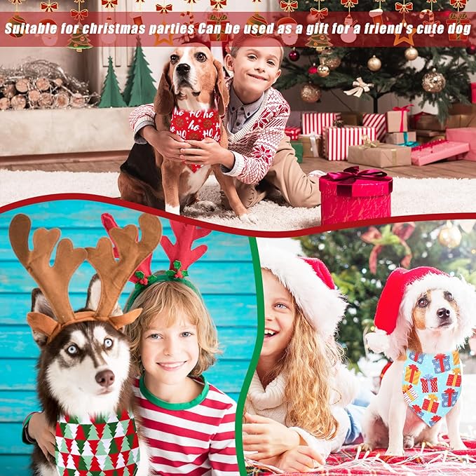 Newwiee 100 Pieces Christmas Dog Bandanas Bulk for Dogs Holiday Triangle Bibs Scarf Xmas Soft Breathable Large Dog Christmas Santa Scarf Accessories for Dog Pet Puppy Cat