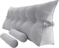 Triangular Reading Bed Rest Pillow Large Bolster Cushion Headboard Backrest Wedge Pillow with Two Detachable Roll Pillows for Neck & Lumbar Support (Chalk Grey, Queen: 59 x 8 x 20 inches)