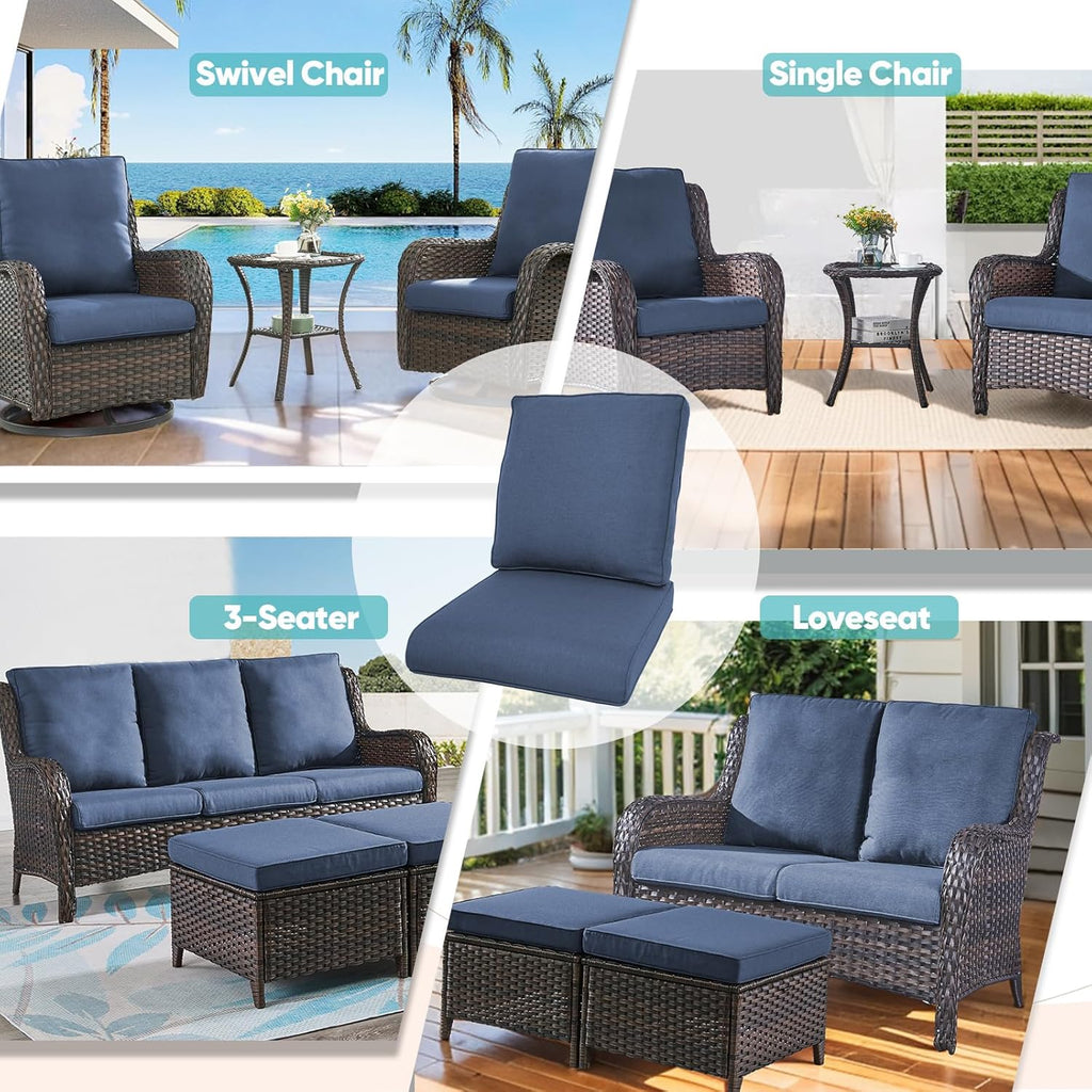 Rilyson Patio Cushions for Outdoor Furniture - 22×24 Inches High Back and Deep Seating Outdoor Cushion for Patio Chairs Sofa Couch Loveseat Water Resistant(Blue/1 Set/NO Button)